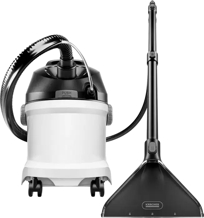 Karcher SE 6 Signature Line 3-in-1 Spray Extraction Cleaner, 1000W Wet and Dry Vacuum, 33.9 kPa Suction, Two-Tank System, Black and White