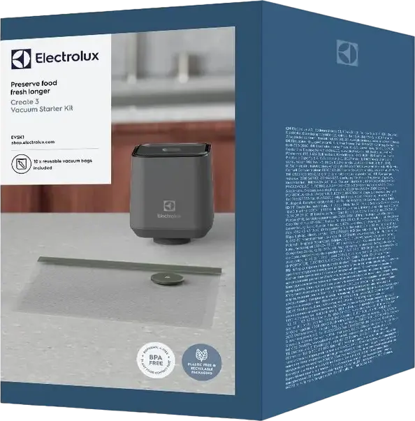 Electrolux EVSK1 Create 3 Portable Vacuum Starter Kit, Rechargeable Li-ion Battery, Automatic Stop, Grey, 10 Reusable BPA Free Vacuum Bags