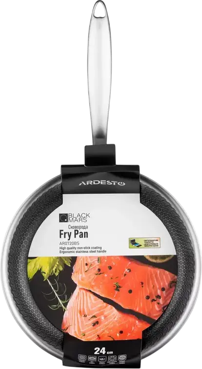 Ardesto AR0720BS Black Mars Avior Fry Pan 24 cm, Triply Stainless Steel, PFLUON Non-Stick Coating, Induction Compatible, Gray/Black