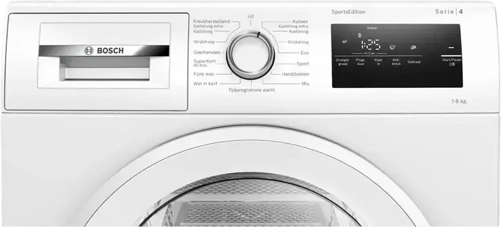 Bosch Serie 4 WTH8520MNL Heat Pump Tumble Dryer, 8kg Capacity, Energy Class D, Auto Dry, SuperShort 40min Program, White, Front Loading