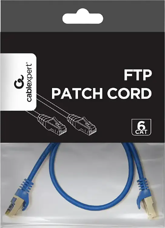 Патч-корд Cablexpert PP6 Cat6 FTP 0.5м Синий RJ45 Позолоченные контакты AWG26 Экранированный 250МГц с защитой Snagless