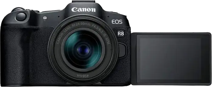 aparat foto Mirrorless Full-frame Canon EOS R8 cu Obiectiv RF 24-50mm f/4.5-6.3 IS STM, Senzor CMOS 24.2MP, Procesor DIGIC X, Video 4K 60p, AF Dual Pixel