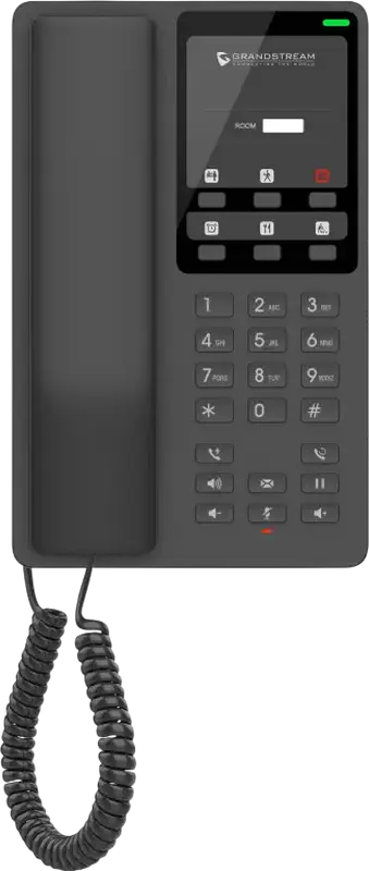 Компактный IP-телефон для отелей Grandstream GHP621W, двухдиапазонный Wi-Fi, 2 SIP-линии, поддержка PoE, LED-дисплей, HD-звук, черный