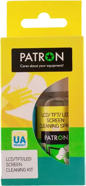 Kit curatare ecrane Patron F3-015 pentru ecrane LCD TFT LED Plasma si sticla, spray 50ml si laveta microfibra 200x200mm
