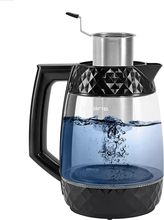 Polaris PWK1823CGLD Smart Electric Kettle 1.8L, 2200W Glass Body with Wi-Fi IQ Home Control, LCD Display, LED Lighting and Stainless Steel Tea Infuser