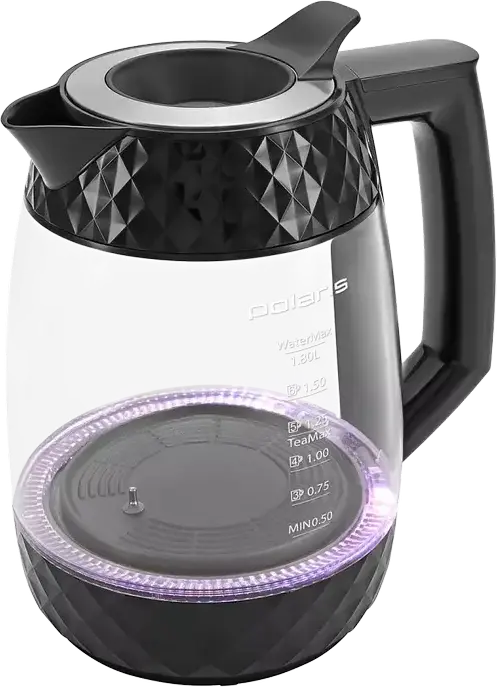 Polaris PWK1823CGLD Smart Electric Kettle 1.8L, 2200W Glass Body with Wi-Fi IQ Home Control, LCD Display, LED Lighting and Stainless Steel Tea Infuser