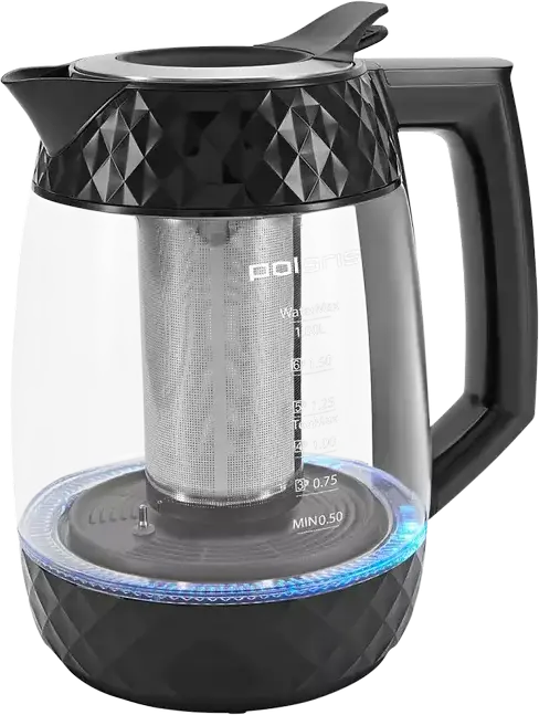 Polaris PWK1823CGLD Smart Electric Kettle 1.8L, 2200W Glass Body with Wi-Fi IQ Home Control, LCD Display, LED Lighting and Stainless Steel Tea Infuser