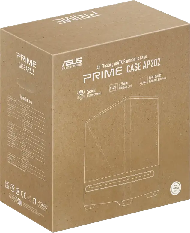 Carcasa PC ASUS Prime AP202 ARGB Midi-Tower, Micro-ATX/Mini-ITX, 3 Ventilatoare ARGB 120mm, Sticla Temperata Curvata, Suport Radiator 360mm, Negru