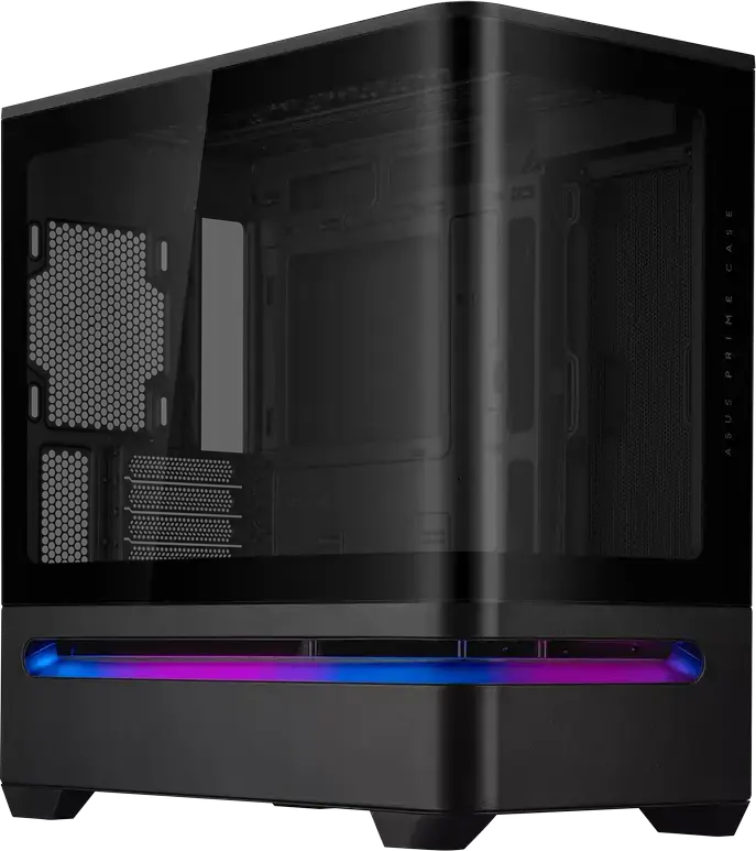 Carcasa PC ASUS Prime AP202 ARGB Midi-Tower, Micro-ATX/Mini-ITX, 3 Ventilatoare ARGB 120mm, Sticla Temperata Curvata, Suport Radiator 360mm, Negru