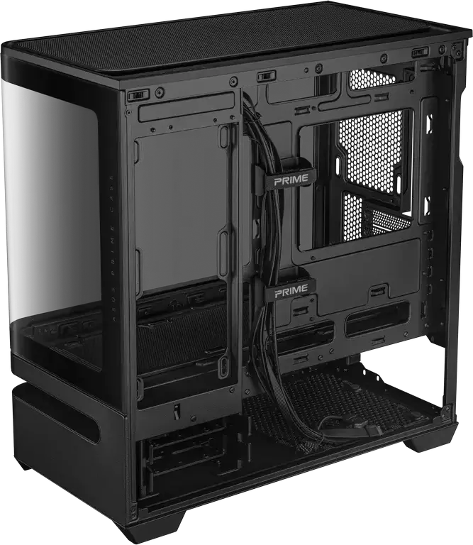 Carcasa PC ASUS Prime AP202 ARGB Midi-Tower, Micro-ATX/Mini-ITX, 3 Ventilatoare ARGB 120mm, Sticla Temperata Curvata, Suport Radiator 360mm, Negru