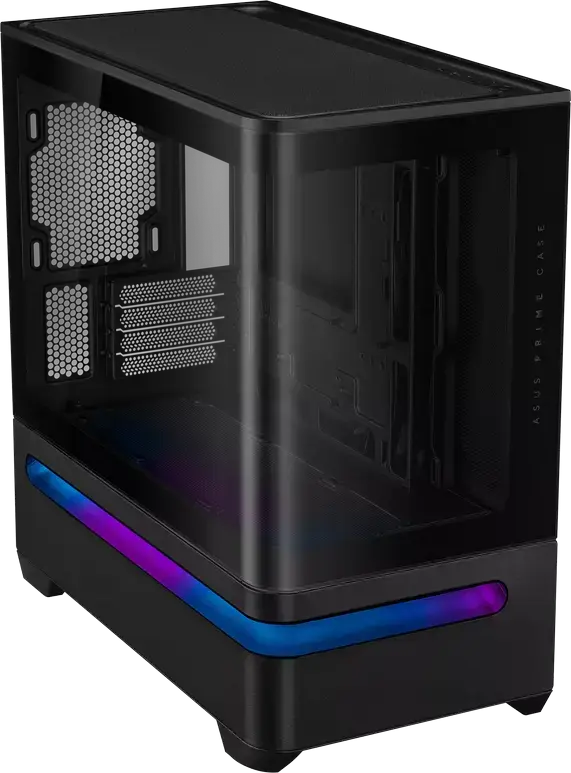 Carcasa PC ASUS Prime AP202 ARGB Midi-Tower, Micro-ATX/Mini-ITX, 3 Ventilatoare ARGB 120mm, Sticla Temperata Curvata, Suport Radiator 360mm, Negru