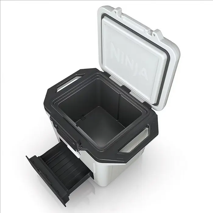 Ninja FrostVault FB131EUWH Hard Sided Cooler, 28L Capacity, Polypropylene Plastic, PU Foam Insulation, 5-Day Ice Retention, Integrated Dry Zone Drawer