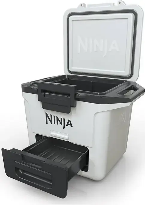 Ninja FrostVault FB131EUWH Hard Sided Cooler, 28L Capacity, Polypropylene Plastic, PU Foam Insulation, 5-Day Ice Retention, Integrated Dry Zone Drawer