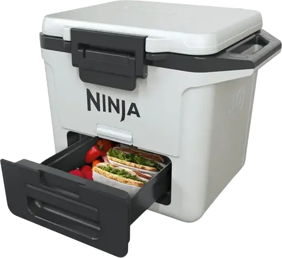Ninja FrostVault FB131EUWH Hard Sided Cooler, 28L Capacity, Polypropylene Plastic, PU Foam Insulation, 5-Day Ice Retention, Integrated Dry Zone Drawer