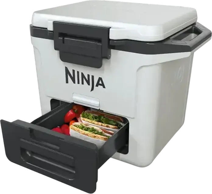 Ninja FrostVault FB131EUWH Hard Sided Cooler, 28L Capacity, Polypropylene Plastic, PU Foam Insulation, 5-Day Ice Retention, Integrated Dry Zone Drawer