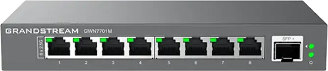 Switch de retea Grandstream GWN7701M Multi-Gigabit neadministrat, 8 porturi RJ45 2.5G, 1 port SFP+ 10G, Carcasa Metalica, Plug-and-Play pentru SMB si Home Office
