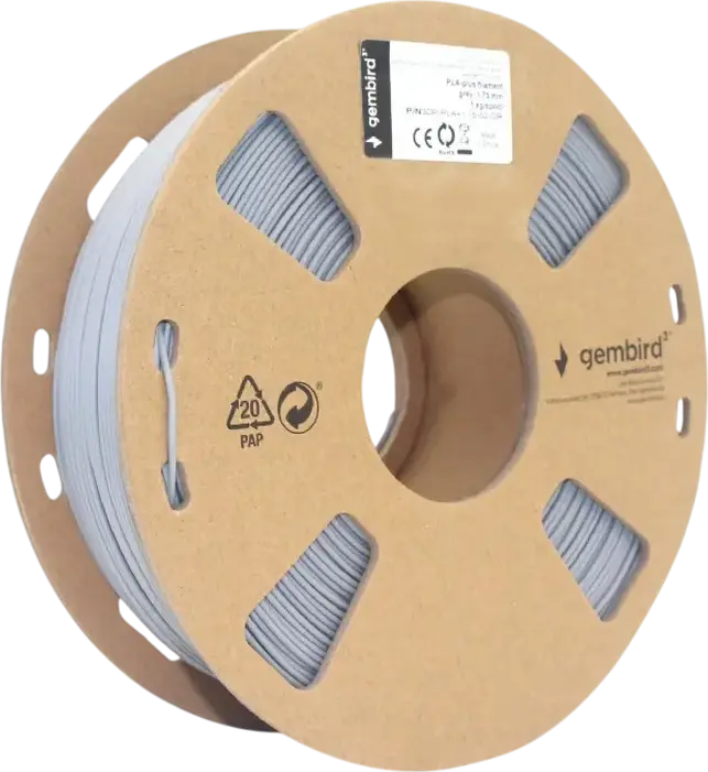 Gembird 3DP-PLA+1.75-02-G 3D Printer Filament PLA+, Grey Color, 1.75 mm Diameter, 1 kg Net Weight, 195-235 degrees C Printing Temperature, Recyclable Cardboard Spool