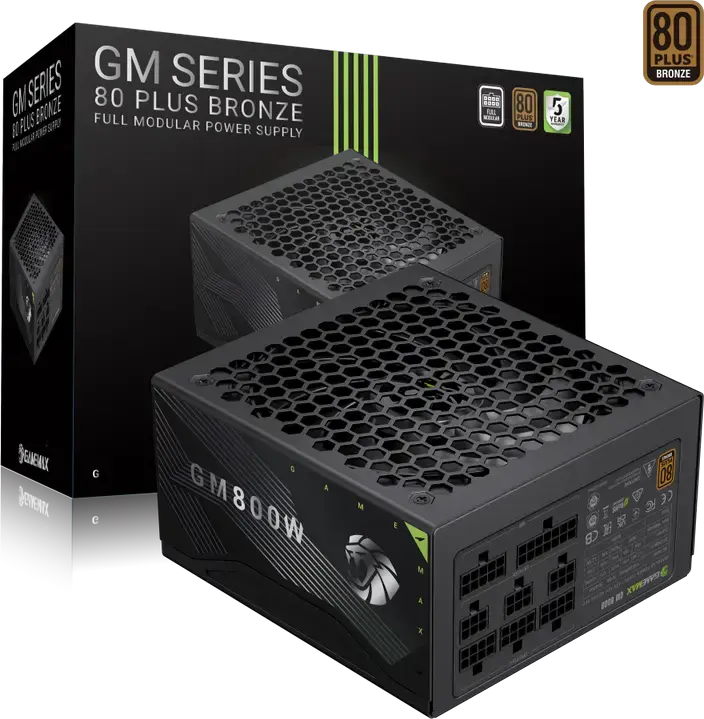 Sursa Gamemax GM-800B 800W, 80 PLUS Bronze, Fully Modular, Compatibila ATX 3.1 si PCIe 5.1, Ventilator Silent 140mm, Condensatori Japonezi, Neagra