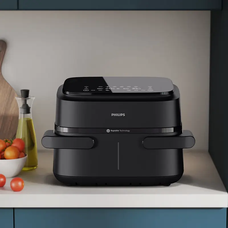 Philips NA150/00 1000 Series Dual Basket Airfryer, 7.1L Total Capacity, 2450W, RapidAir Technology, LED Touch Control, Non-stick, Black