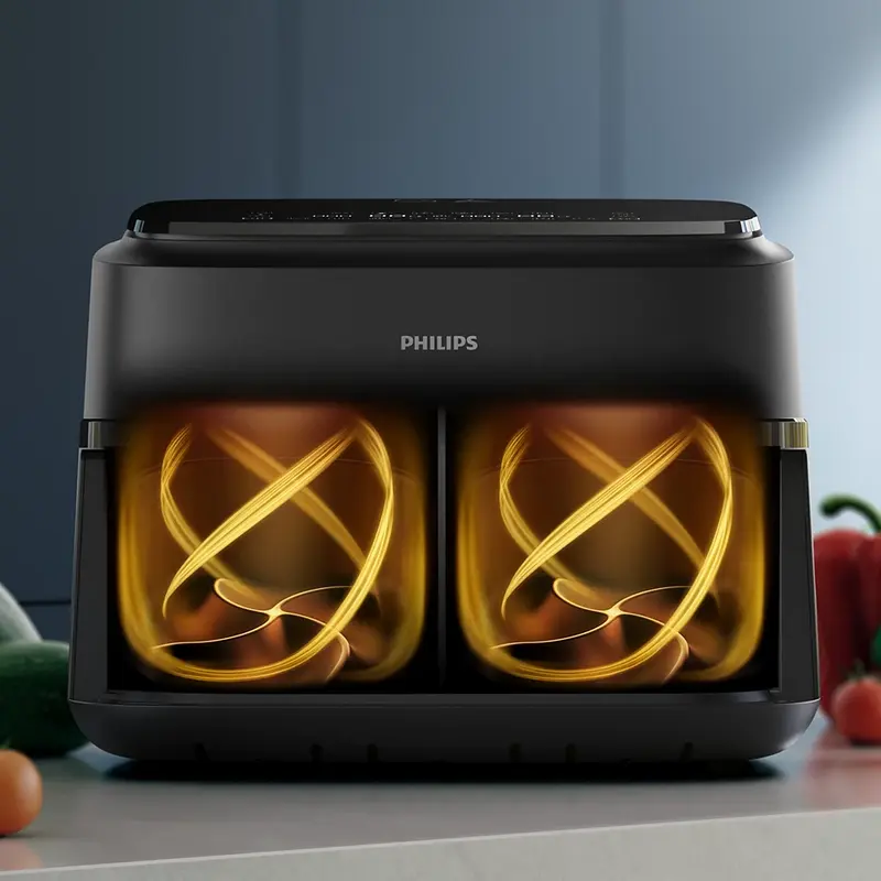 Philips NA150/00 1000 Series Dual Basket Airfryer, 7.1L Total Capacity, 2450W, RapidAir Technology, LED Touch Control, Non-stick, Black