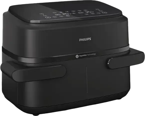 Philips NA150/00 1000 Series Dual Basket Airfryer, 7.1L Total Capacity, 2450W, RapidAir Technology, LED Touch Control, Non-stick, Black