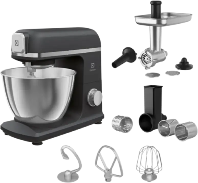 Electrolux Create 5 E5KM1-6GBP Planetary Kitchen Machine, 1200W, 5L Stainless Steel Bowl, Metal Body, Meat Grinder and Slicing Disc, Pearl Black