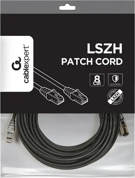 Cablexpert PP8-LSZHCU-BK Cat 8 S/FTP Ethernet Cable, 15 m, 2000 MHz, LSZH Flame Resistant Jacket, Gold-Plated RJ45 Connectors, Copper Conductor, Black
