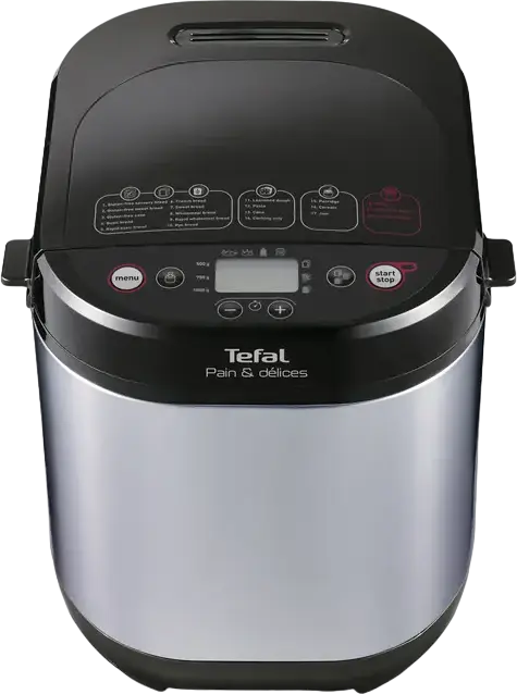 Хлебопечка Tefal Pain & Delices, 720 Вт, мощность, до 1000 г, 20 автоматических программ, включая безглютеновые рецепты и йогурт, нержавеющая сталь
