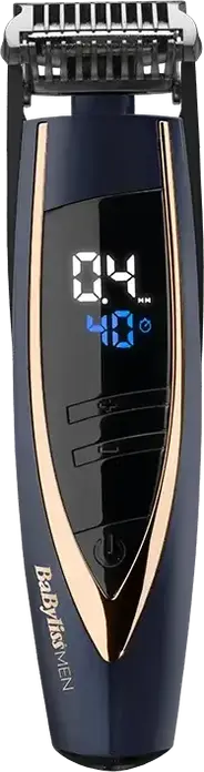 BaByliss E879E Men's Beard Trimmer I-Stubble, 24 Length Settings 0.4-5mm, Stainless Steel Self-Sharpening Blades, Pivoting Head, LED Display, Blue
