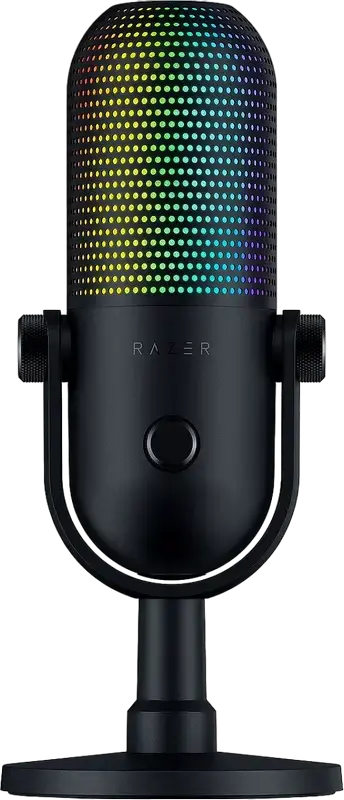 Razer Seiren V3 Chroma USB Gaming Microphone, Black, Supercardioid Condenser, Razer Chroma RGB Lighting, Tap-to-Mute Sensor, Gain Control, Desktop Stand