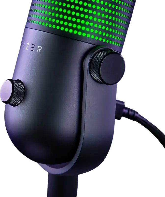 Razer Seiren V3 Chroma USB Gaming Microphone, Black, Supercardioid Condenser, Razer Chroma RGB Lighting, Tap-to-Mute Sensor, Gain Control, Desktop Stand