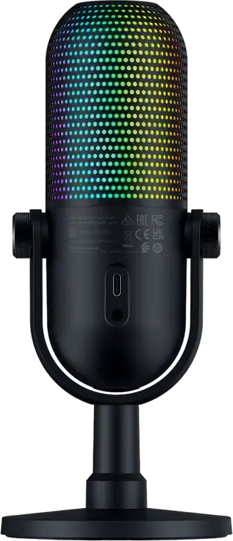 Razer Seiren V3 Chroma USB Gaming Microphone, Black, Supercardioid Condenser, Razer Chroma RGB Lighting, Tap-to-Mute Sensor, Gain Control, Desktop Stand