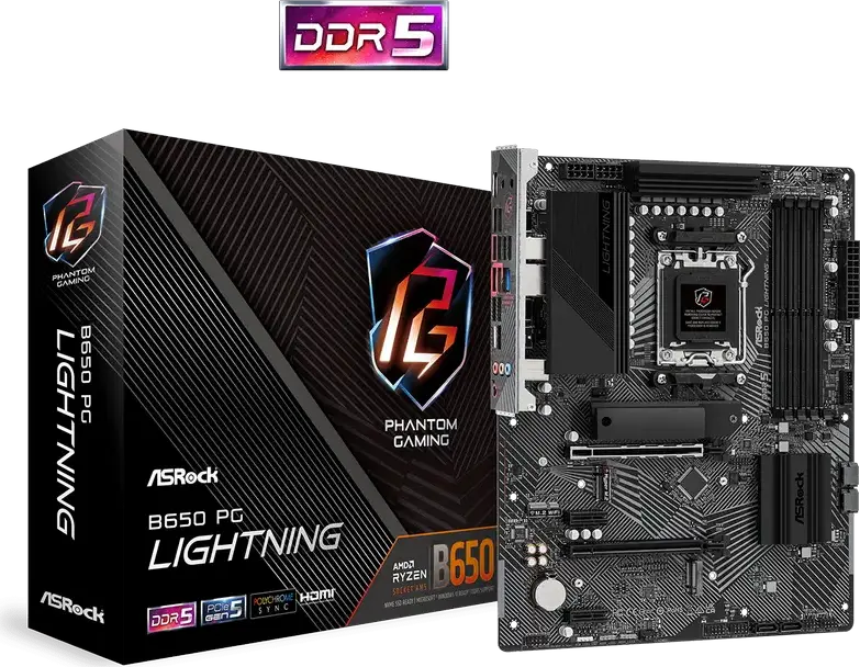 Placa de baza ASRock B650 PG Lightning ATX, Socket AMD AM5, Chipset B650, DDR5 7200+ MHz, M.2 PCIe 5.0, Etaje Alimentare 14+2+1, LAN 2.5G, Ryzen 9000/8000/7000