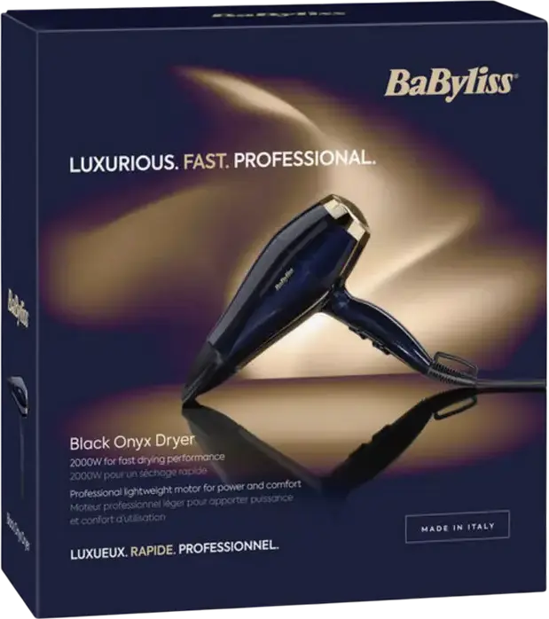 Профессиональный фен BaByliss 5911E Black Onyx, мощность 2000Вт, DC мотор, ионизация для устранения пушистости, 3 режима температуры/2 скорости, синий