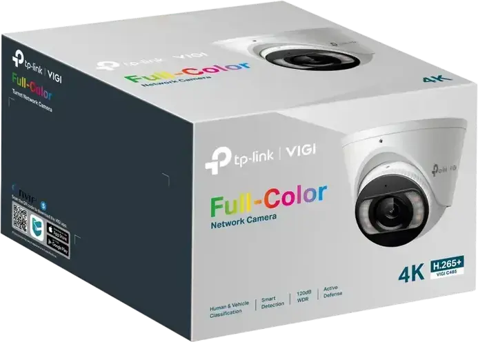 TP-Link VIGI C485 4K Ultra HD 8MP Turret Network Camera, 4mm Lens, IP67 Weather-proof, True WDR, Two-Way Audio, Smart Detection, PoE, White