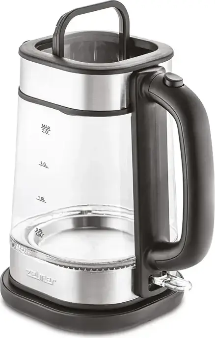 Zelmer ZCK8021 Electric Kettle, 2L Capacity, 2200W, Stainless Steel and Glass, Hidden Heating Element, Strix Controller, Dry-Boil Protection, Grey