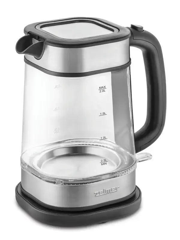 Zelmer ZCK8021 Electric Kettle, 2L Capacity, 2200W, Stainless Steel and Glass, Hidden Heating Element, Strix Controller, Dry-Boil Protection, Grey