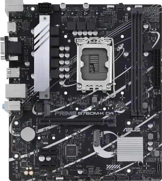 Placa de baza ASUS PRIME B760M-K LGA1700 Intel B760 mATX pentru Intel Core Gen 14/13/12, Memorie DDR4, PCIe 4.0, Ethernet 2.5Gb, HDMI, VGA, Aura Sync