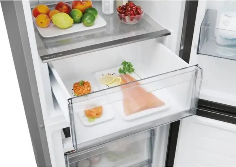 Candy CNCQ2T518EX City Fresco 300 Combi Refrigerator, No Frost, Total Net Volume 279L, Bottom Freezer, Stainless Steel, hOn Smart Connectivity, LED