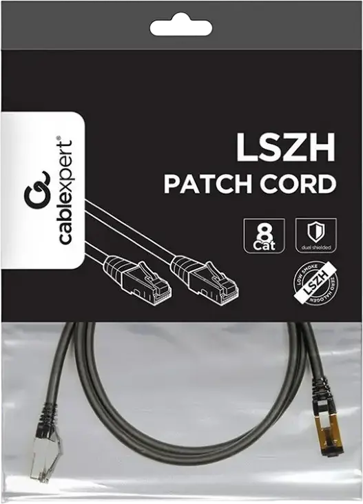 Cablexpert PP8-LSZHCU-BK-1M Cat8 S/FTP Patch Cord, 1m, RJ45, 2000MHz, AWG27 Copper, LSZH Jacket, Gold-Plated Connectors, Black
