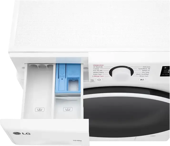 Lavor-Uscator LG F4DR510S0W, Capacitate Spalat 10kg / Uscat 6kg, AI DD, TurboWash 360, Steam Allergy Care, Inverter Direct Drive, 1400 rpm, Alb