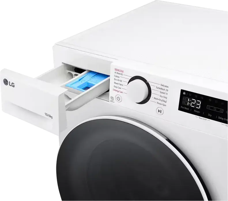 Lavor-Uscator LG F4DR510S0W, Capacitate Spalat 10kg / Uscat 6kg, AI DD, TurboWash 360, Steam Allergy Care, Inverter Direct Drive, 1400 rpm, Alb