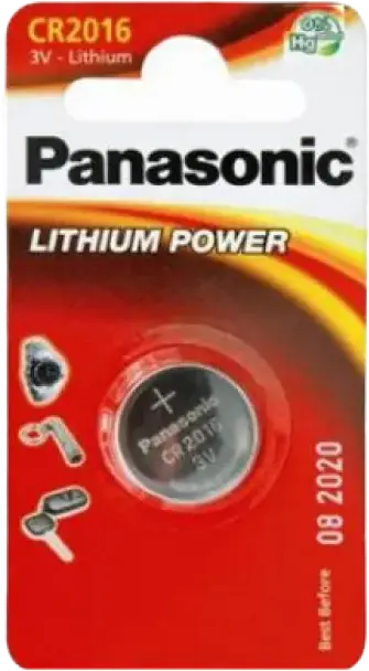 Baterie Panasonic CR2016 3V Litiu dioxid de mangan, celulă tip buton, 90mAh, 20mm x 1.6mm, baterie primară nelabilă pentru telecomenzi și chei auto
