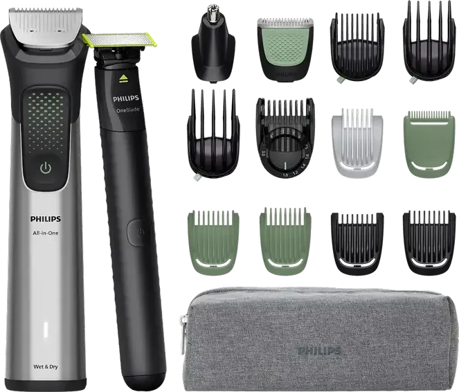 Philips MG9535/15 9000 Series 17-in-1 All-in-One Trimmer for Face Head and Body, Stainless Steel Self-Sharpening Blades, Li-ion Battery, Grey