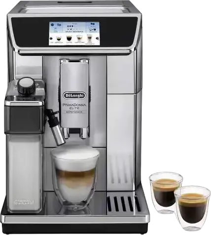 DeLonghi PrimaDonna Elite Experience ECAM650.85MS Automatic Coffee Machine, 1450W, 19 Bar, 2L Tank, LatteCrema System, 4.3" Touch Screen, Silver
