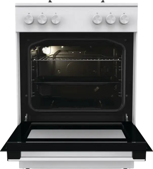 Gorenje GG6A10WFFM Gas Range Cooker, 4 Burners, 72L Oven, Cast Iron Grates, White Enamel, Steam Cleaning, Class A, 60x85x60 cm