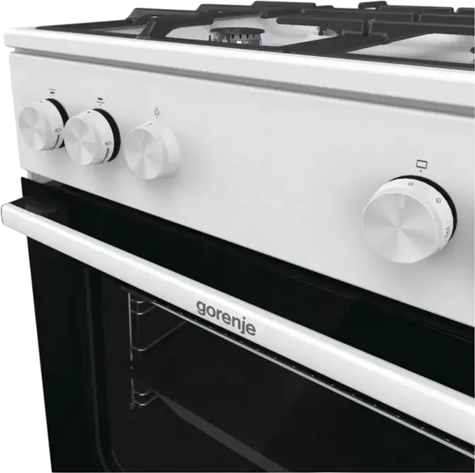 Gorenje GG6A10WFFM Gas Range Cooker, 4 Burners, 72L Oven, Cast Iron Grates, White Enamel, Steam Cleaning, Class A, 60x85x60 cm
