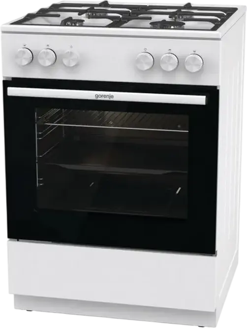 Gorenje GG6A10WFFM Gas Range Cooker, 4 Burners, 72L Oven, Cast Iron Grates, White Enamel, Steam Cleaning, Class A, 60x85x60 cm
