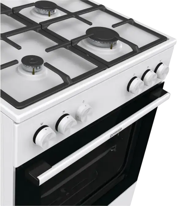 Gorenje GG6A10WFFM Gas Range Cooker, 4 Burners, 72L Oven, Cast Iron Grates, White Enamel, Steam Cleaning, Class A, 60x85x60 cm