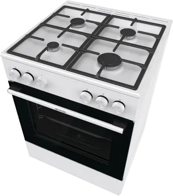Gorenje GG6A10WFFM Gas Range Cooker, 4 Burners, 72L Oven, Cast Iron Grates, White Enamel, Steam Cleaning, Class A, 60x85x60 cm